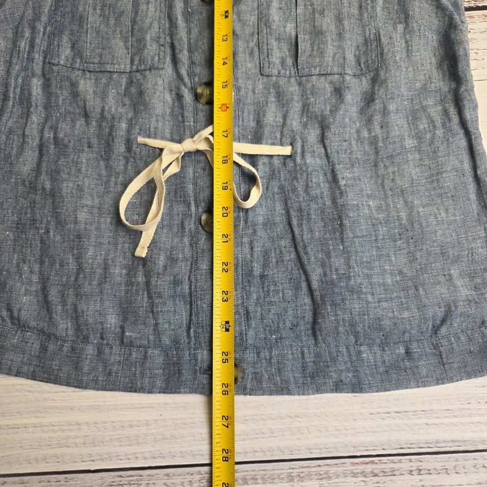 J Jill Love‎ Linen Womens XS Chambray Pocket Tie Linen Collared Button Coat Blue